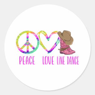 Line Dancing Tance Gefärbte Krawatte Peace Liebe L Runder Aufkleber
