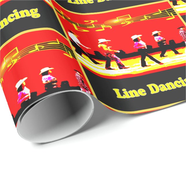Line Dancing Western Gruppe Rot Gelb Geschenkpapier (Rolleneckpunkt)