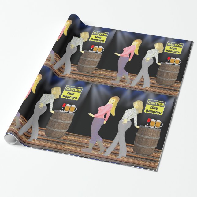 Line Dancing Women mit Vorsicht signieren Geschenkpapier (Ungerollt)