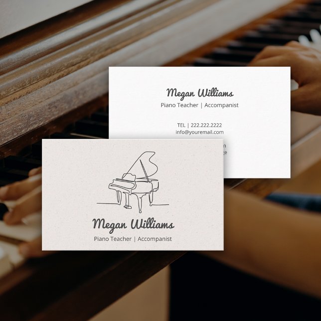Line Drawing Grand Piano Teacher Music Lesson Visitenkarte (Line Drawing Grand Piano Teacher Music Lesson Business Card)
