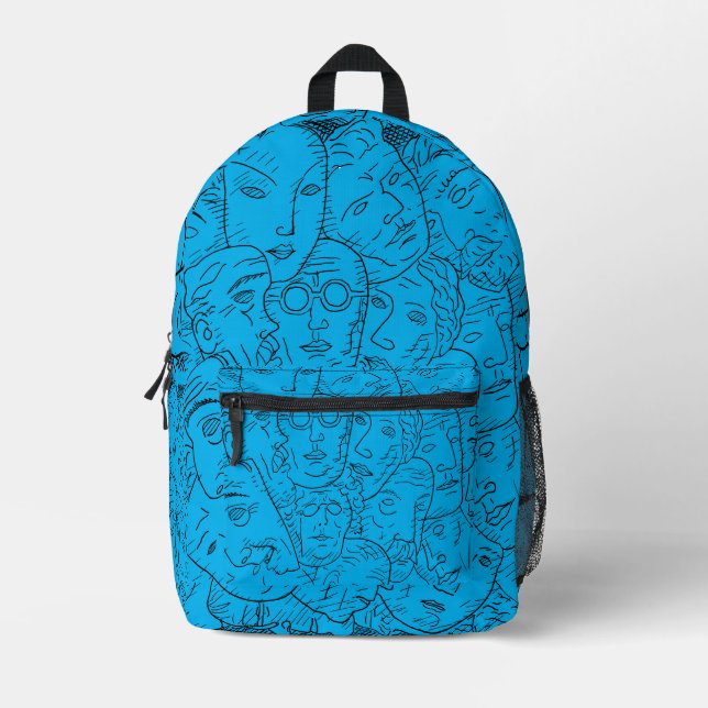 Line face blue color design bedruckter rucksack (Vorderseite)