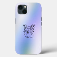 Line Gezeichnet Blue Lila Butterfly Holographic