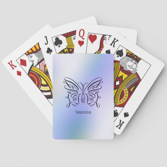Line Gezeichnet Blue Lila Butterfly Holographic Spielkarten (Rückseite)