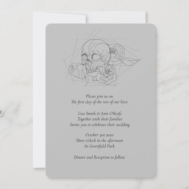 Line Gezeichnet Skull und Rose Hochzeit Einladunge Einladung (Vorderseite)