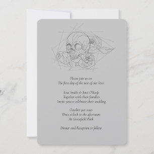 Line Gezeichnet Skull und Rose Hochzeit Einladunge Einladung