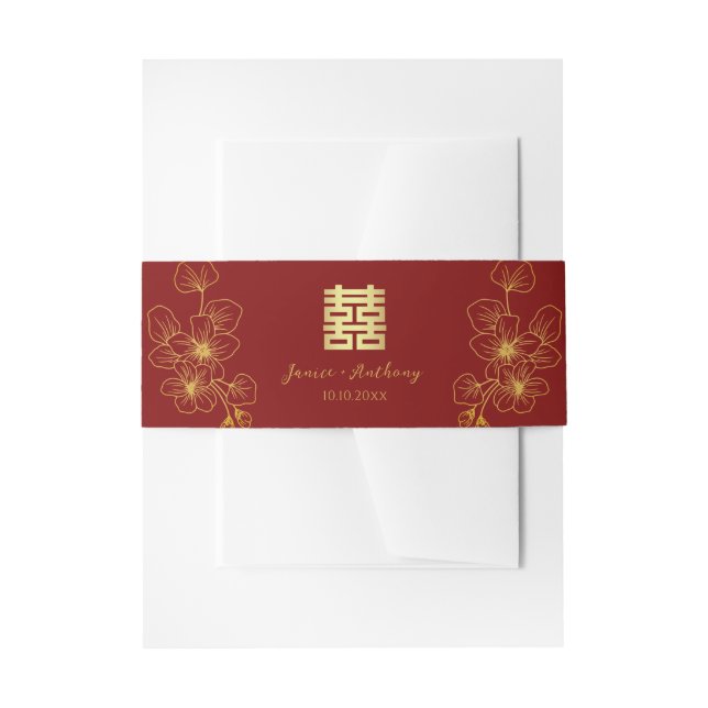 Line Kirschblüte Chinesische Hochzeit Doppel xi Einladungsbanderole (Vorderseite Beispiel)