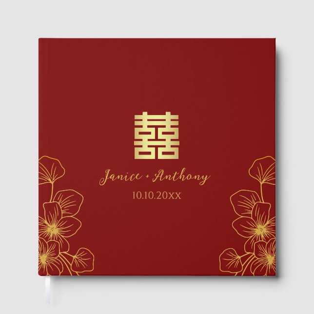 Line Kirschblüte Chinesische Hochzeit Doppel xi Gästebuch (Vorderseite)