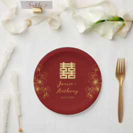 Line Kirschblüte Chinesische Hochzeit Doppel xi Pappteller