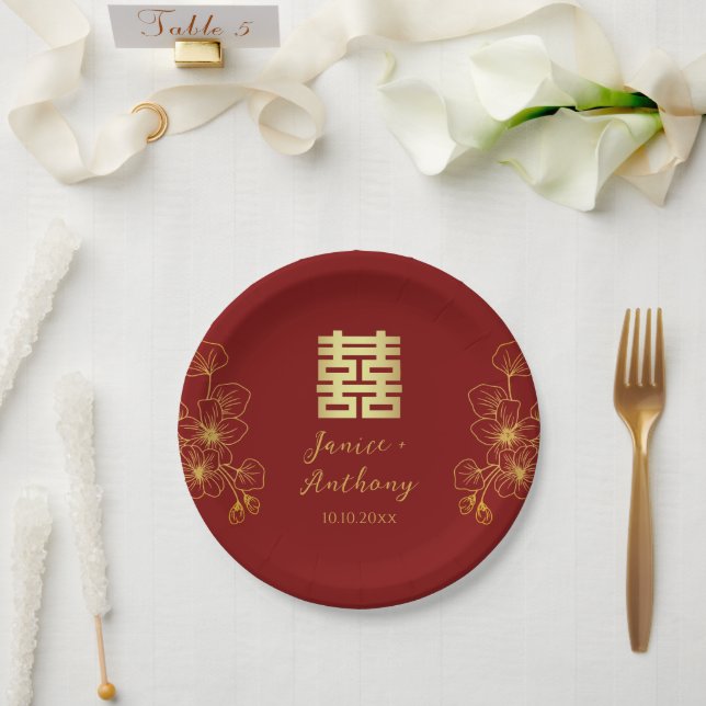 Line Kirschblüte Chinesische Hochzeit Doppel xi Pappteller (Hochzeit)