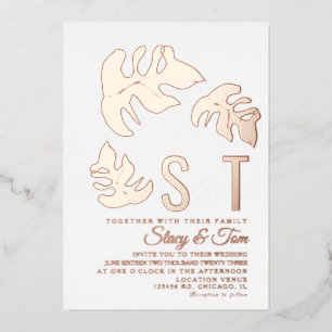 Line Monstera-Blatt Hochzeit gepresst Folieneinladung
