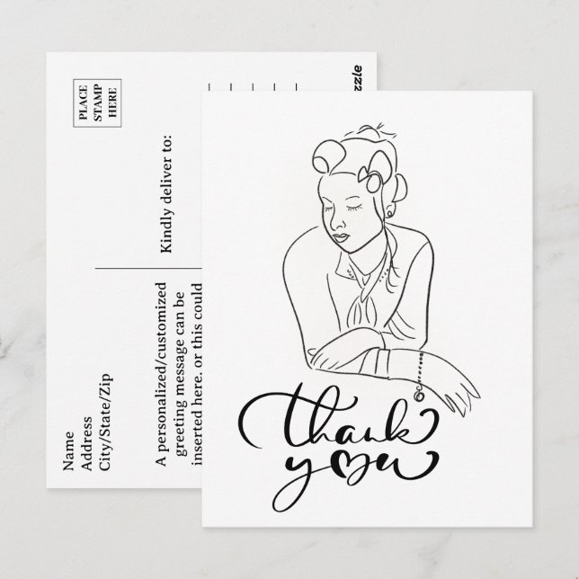 LINE ZEICHN der 40er Jahre Frau Danke Postkarte (Vorne/Hinten)