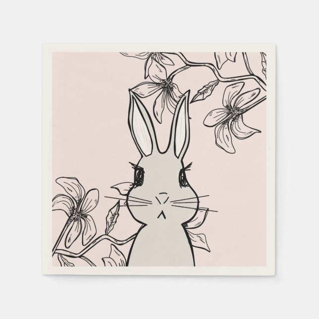 Line Zeichnend Bunny Spring Party Serviette (Vorderseite)