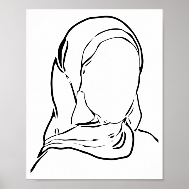 Line Zeichnend muslimische Mädchen Hijab Arabische Poster (Vorne)