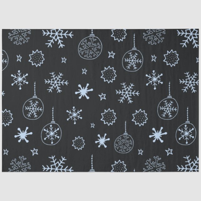 Line Zeichnend Ornamente und Schneeflocken Weihnac Seidenpapier (Vorderseite)