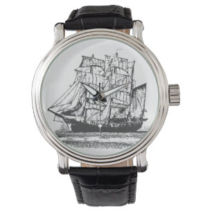 Line zeichnend Sailboat Windjammer Nautical Armbanduhr