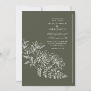 Line Zeichnend Waldgrüne Hochzeit Einladung