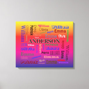 Lineage der Rainbow-Familie Word Cloud Name Collag Leinwanddruck