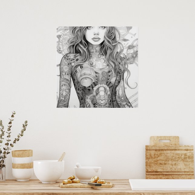 Lineale Kunst Zeichne weibliches Body Poster (Küche)