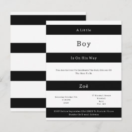 Linear Chic Black And White Stripes Baby Invite Br Postkarte