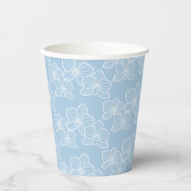Linear Orchid | Botanical Floral Party Blue Pappbecher (Vorderseite)