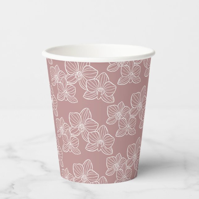 Linear Orchid | Botanical Floral Party Pink Pappbecher (Vorderseite)