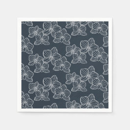 Linear Orchid | Chic Botanical Floral Dark Navy Serviette