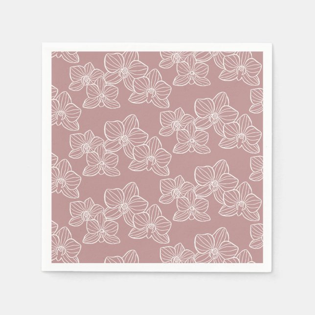 Linear Orchid | Chic Botanical Floral Dusty Pink Serviette (Vorderseite)