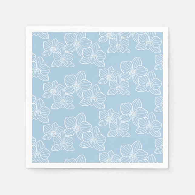 Linear Orchid | Chic Botanical Floral Sky Blue Serviette (Vorderseite)