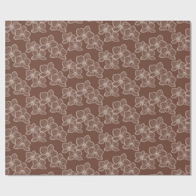 Linear Orchid | Elegant Floral Dark Rust Geschenkpapier (Flach)