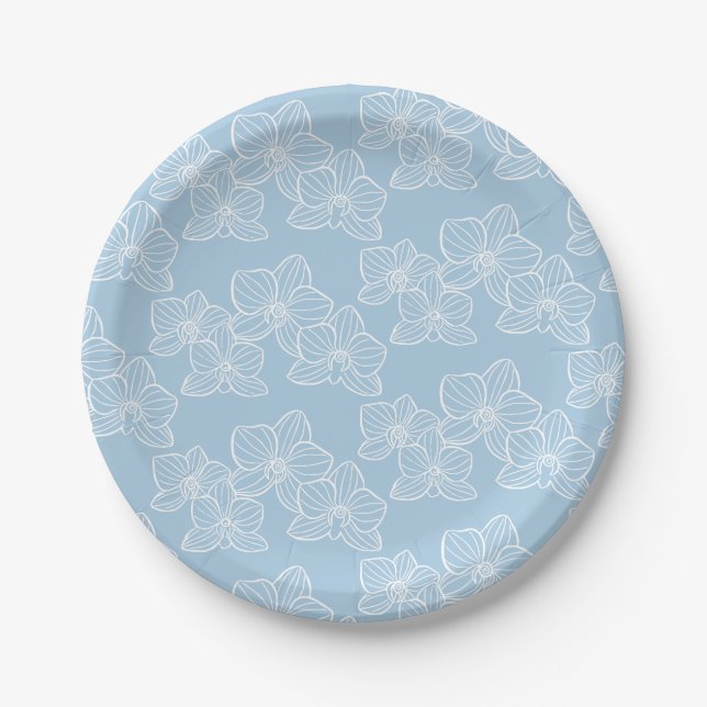 Linear Orchid | Elegant Floral Party & Event Blue Pappteller (Vorderseite)