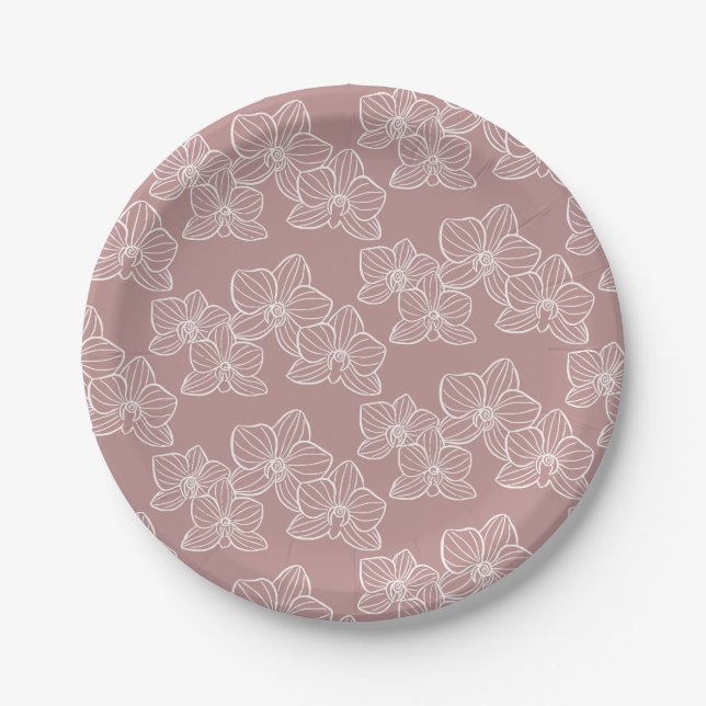 Linear Orchid | Elegant Floral Party & Event Pink Pappteller (Vorderseite)