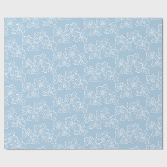 Linear Orchid | Elegant Floral Sky Blue Geschenkpapier (Flach)