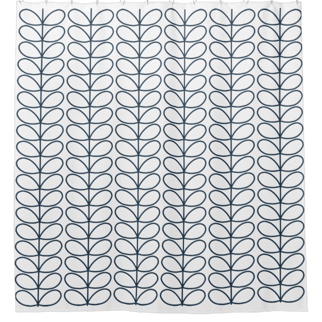 Linear Whale Blue Stem Pattern - Modernes Retro Duschvorhang (Vorderseite)