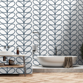 Linear Whale Blue Stem Pattern - Modernes Retro Tapete