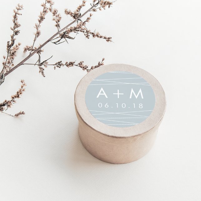 Linearaufkleber für das Hochzeitmonopgramm | Gray  Runder Aufkleber (Von Creator hochgeladen)