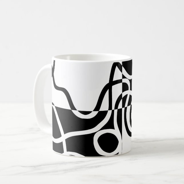 Lineare Überzeugung II: Abstrakt Schwarz und Weiß Kaffeetasse (Vorderseite Links)