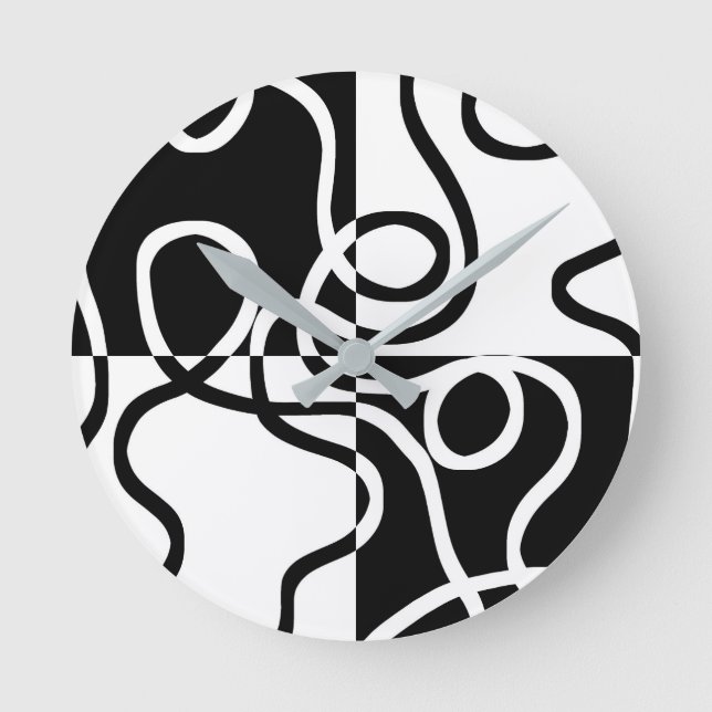 Lineare Überzeugung II: Abstrakt Schwarz und Weiß Runde Wanduhr (Vorderseite)