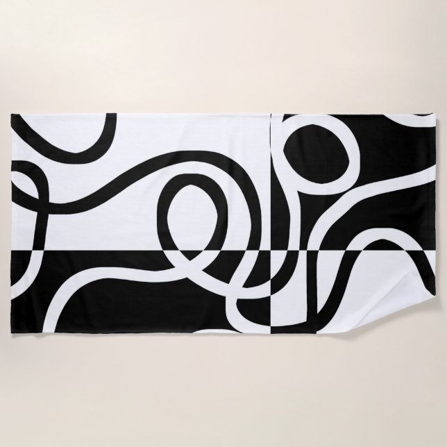 Lineare Überzeugung II: Abstrakt Schwarz und Weiß Strandtuch (Vorderseite)