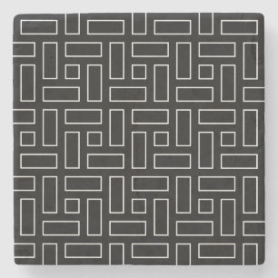 Lineares Schwarz-Weiß-Blockmuster - Schwarz Steinuntersetzer