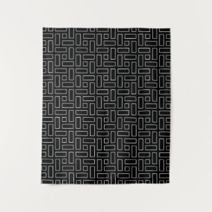 Lineares Schwarz-Weiß-Blockmuster - Schwarz Wandteppich