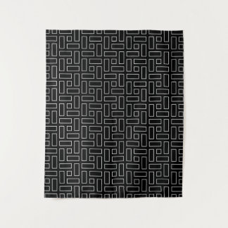 Lineares Schwarz-Weiß-Blockmuster - Schwarz Wandteppich