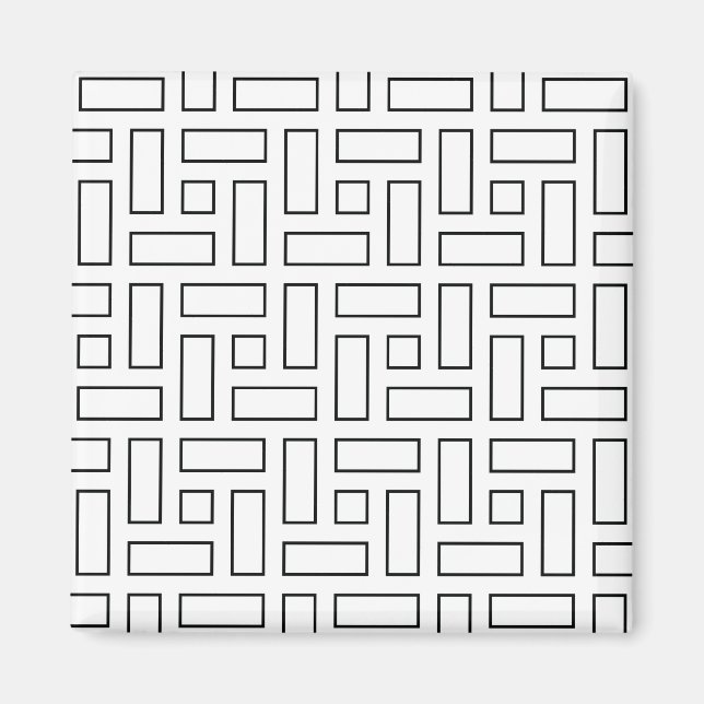 Lineares Schwarz-Weiß-Blockmuster - Weiß Magnet (Vorne)