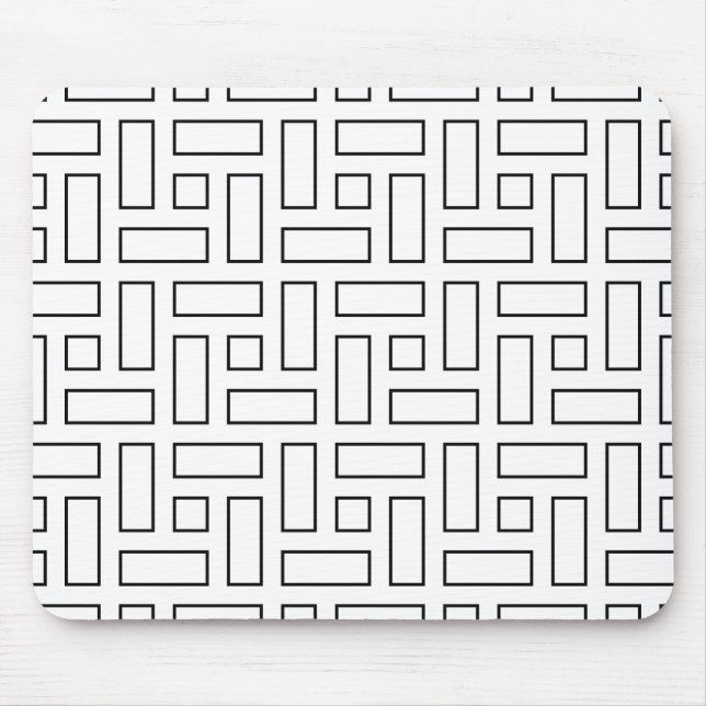 Lineares Schwarz-Weiß-Blockmuster - Weiß Mousepad (Vorne)