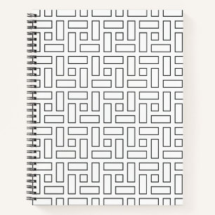 Lineares Schwarz-Weiß-Blockmuster - Weiß Notizbuch