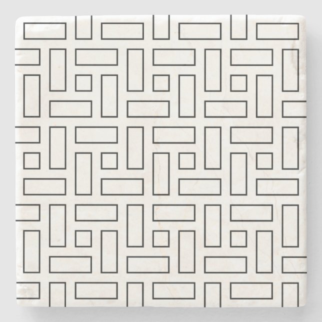 Lineares Schwarz-Weiß-Blockmuster - Weiß Steinuntersetzer (Vorderseite)