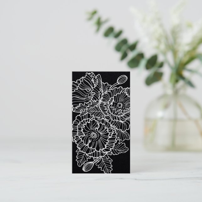 Linearistische Blume sind schwarz Visitenkarte (Stehend Vorderseite)