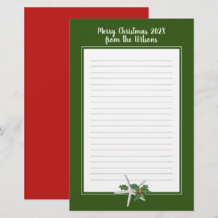Lined Christmas Starfish rot grünes Schriftpapier Briefpapier