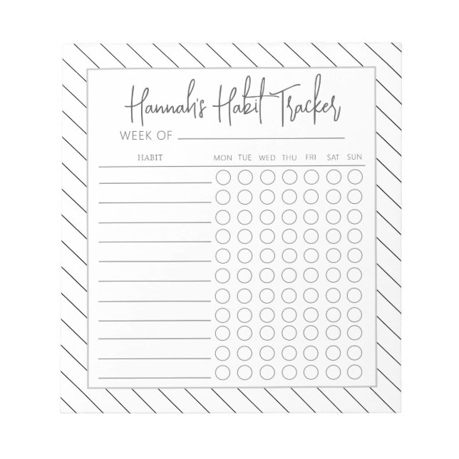 Lined Minimal Script wöchentlich Habit Tracker Not Notizblock (Vorderseite)