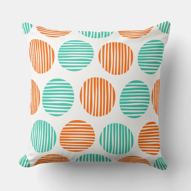 Lined Spots 190917 - Orange und Aqua auf Weiß Kissen (Vorderseite)