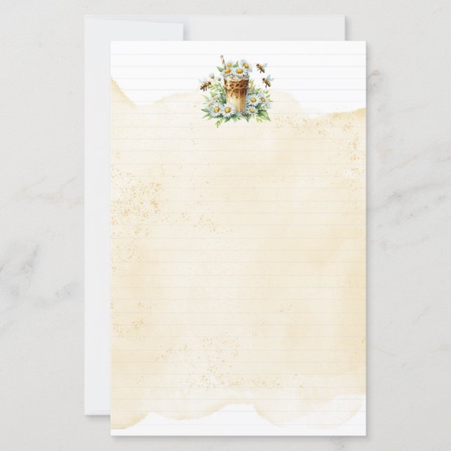 Lined Watercolor Bee Stationery (Vorderseite)
